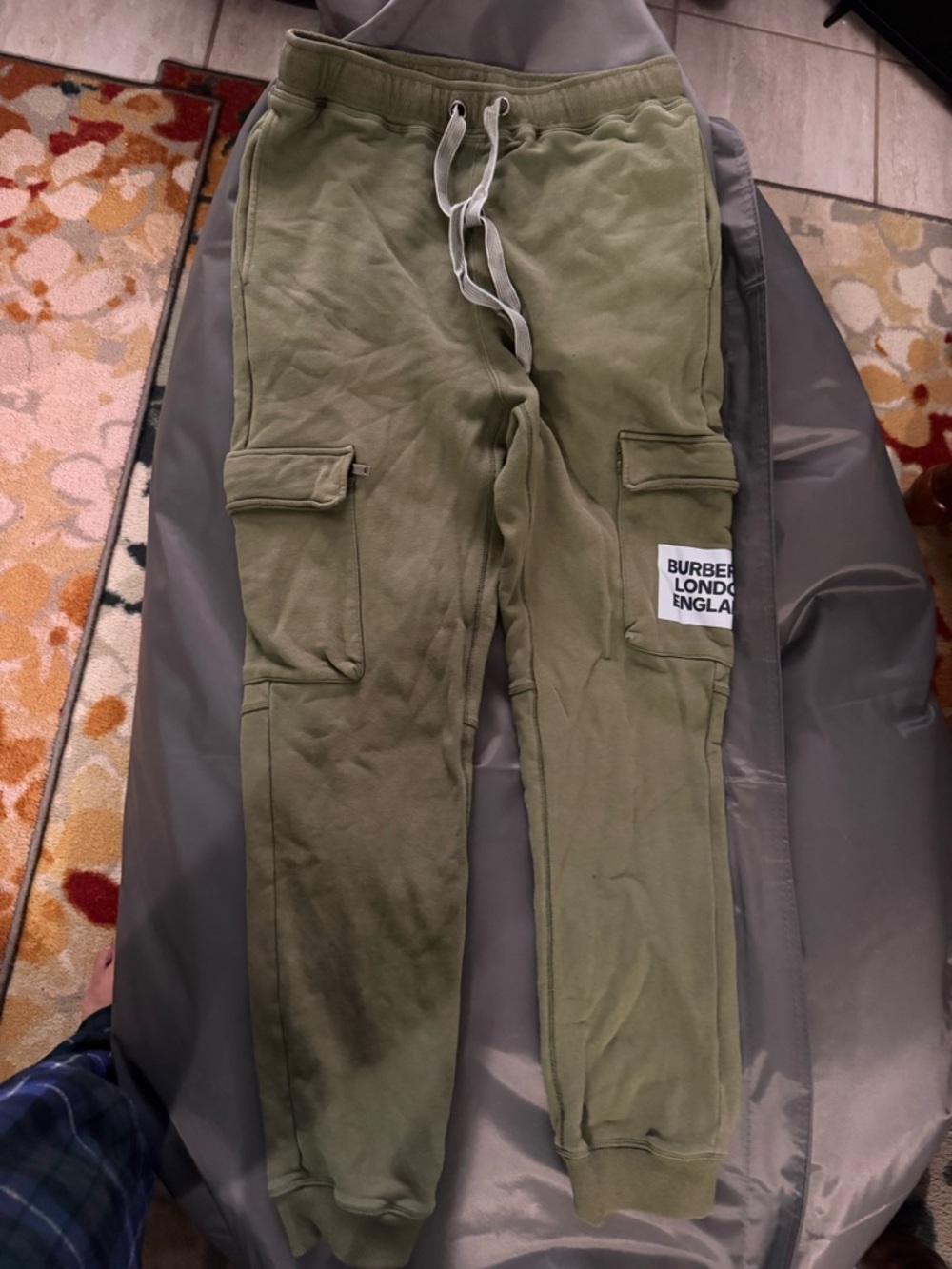 Burberry Olive Cargo Joggers with Logo Patch